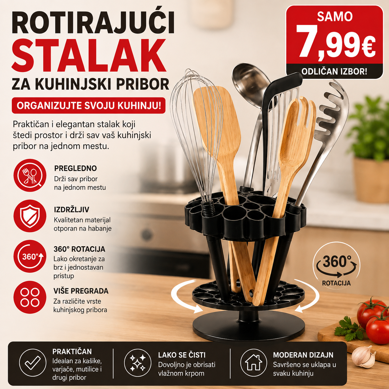 Rotirajući stalak za kuhinjski pribor