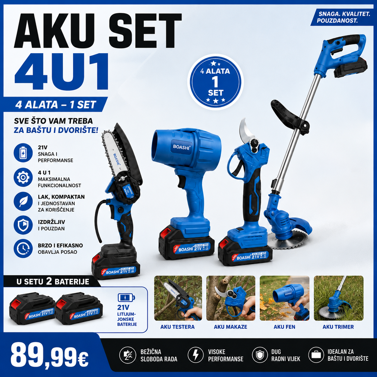 AKU SET 4U1 – komplet za baštu i dvorište sa 2 baterije