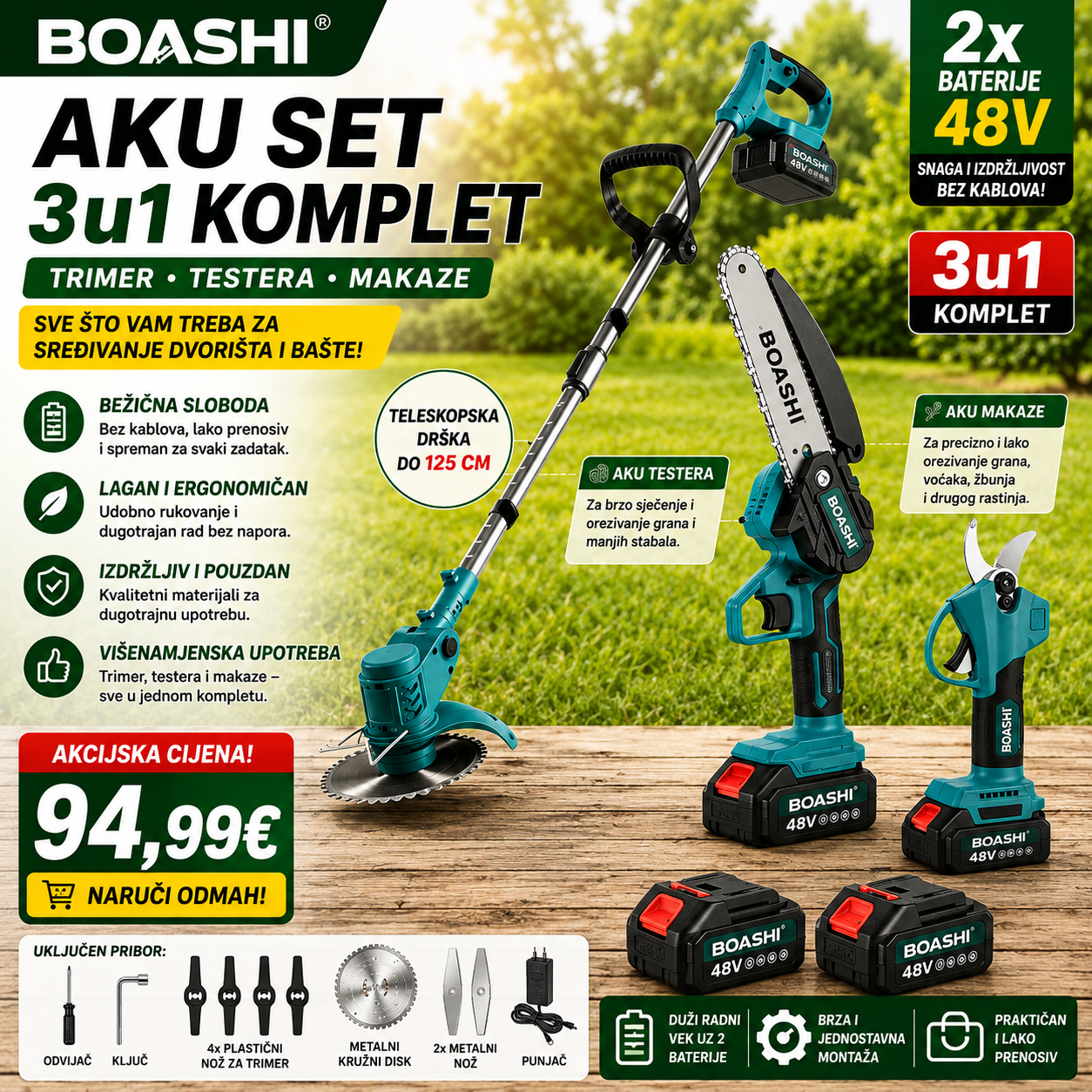 BOASHI AKU SET 3u1 – TRIMER + TESTERA + MAKAZE