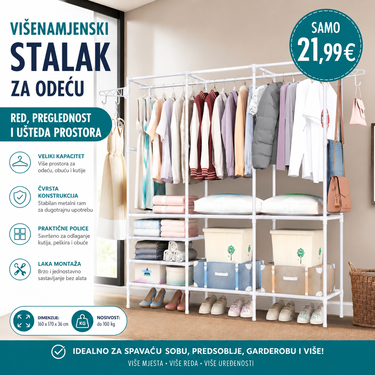 VIŠENAMJENSKI STALAK ZA ODJEĆU I OBUĆU