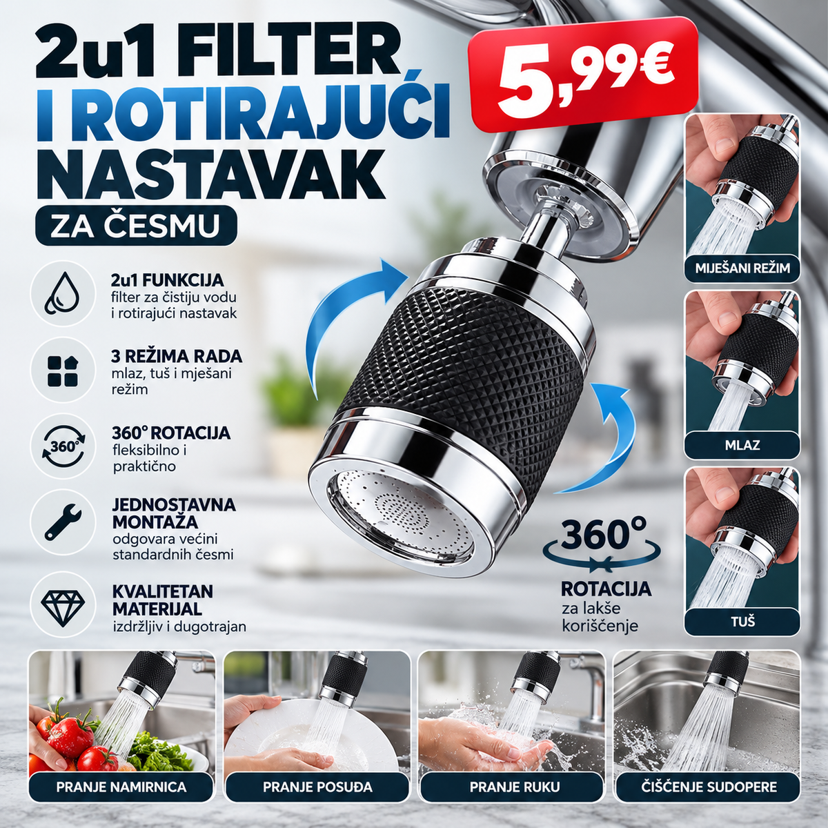 2u1 filter i rotirajuci nastavak za cesmu