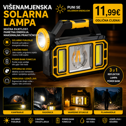 Visenamjenska solarna lampa prenosiva