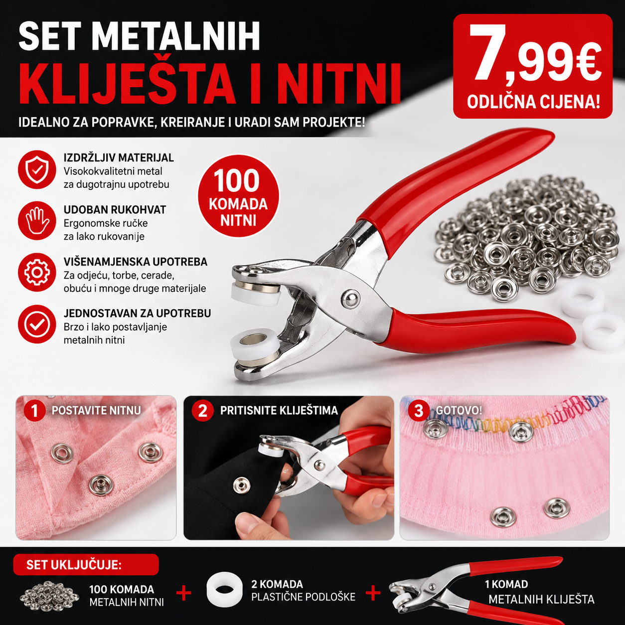 Set metalnih kliješta i nitni