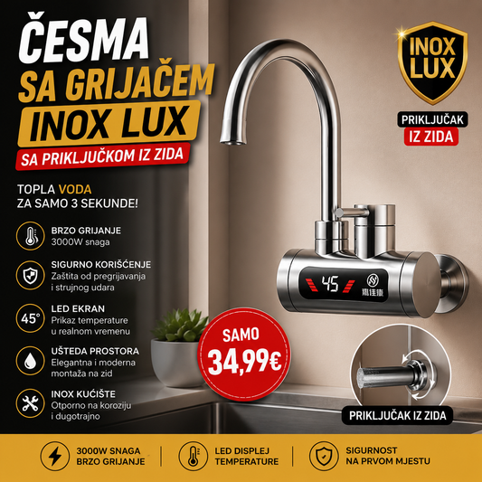 Česma sa grijačem INOX LUX sa priključkom iz zida