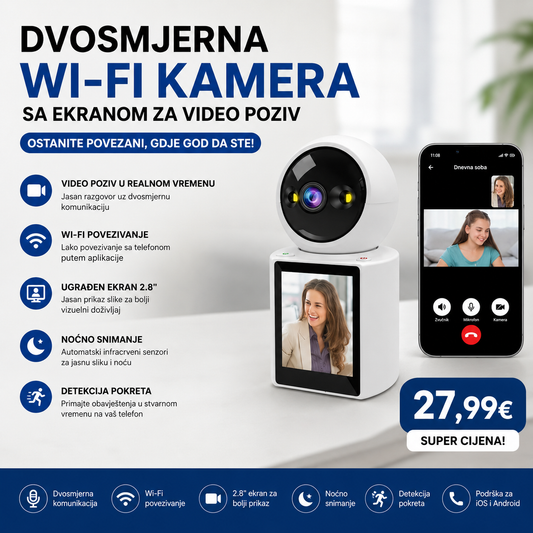 Dvosmjerna Wi-Fi kamera sa ekranom za video poziv
