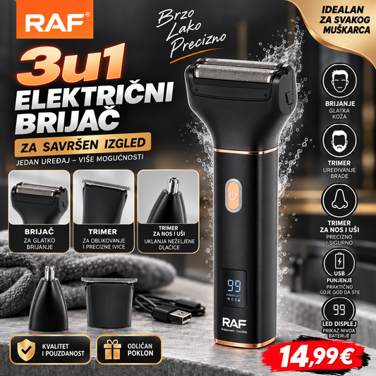 RAF – 3 u 1 Električni Brijač sa LED Displejem