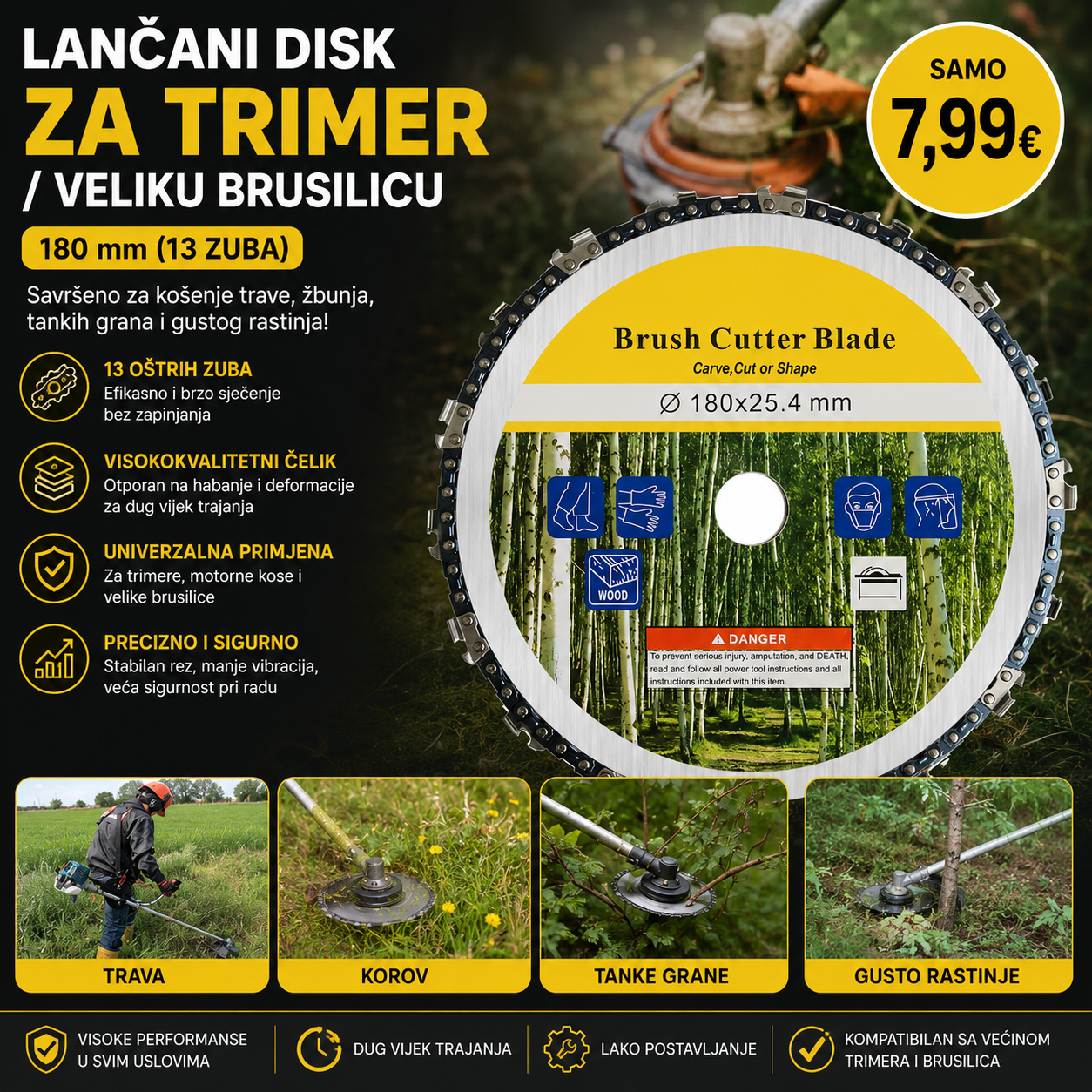 Lančani disk za trimer / veliku brusilicu – 180 mm (13 zuba)