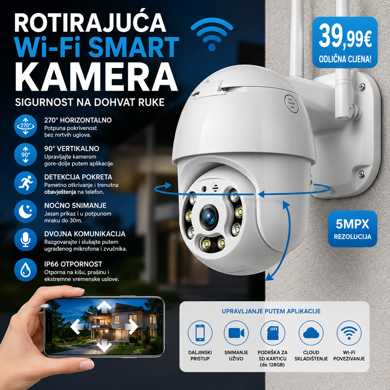 Rotirajuca Wi-Fi smart kamera 1080p 5Mpx