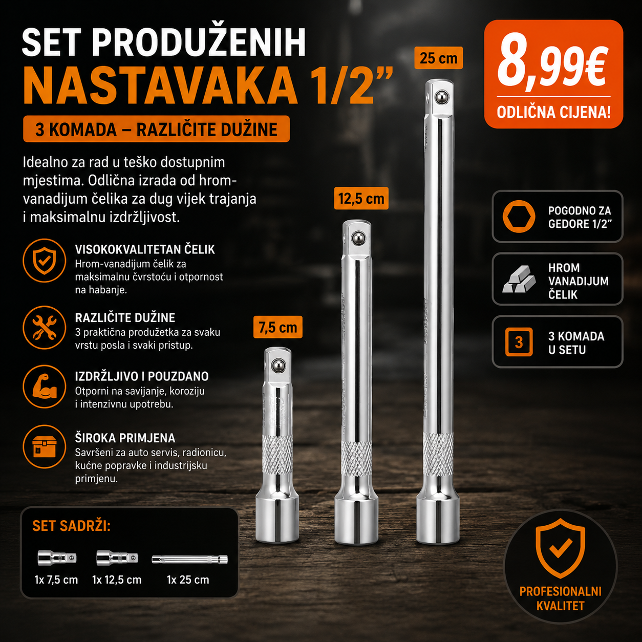 Set produženih nastavaka 1/2 (7,5cm, 12,5cm, 25cm)