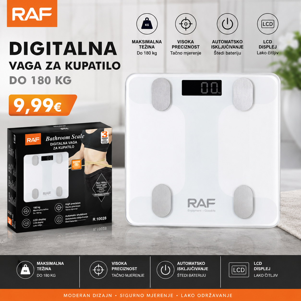 RAF R-10028 Digitalna Vaga za Kupatilo – Do 180 kg