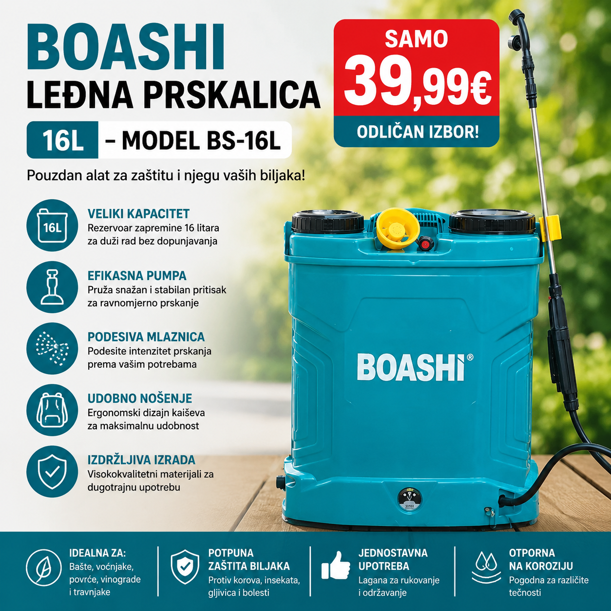 BOASHI leđna prskalica 16L – Model BS-16L
