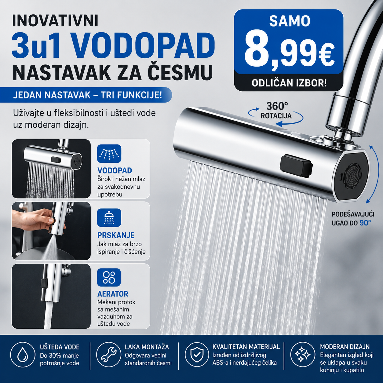 Inovativni 3u1 vodopad nastavak za cesmu