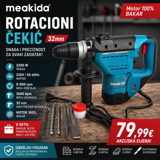 🔨 Meakida Rotaciona Bušilica – Čekić 32mm