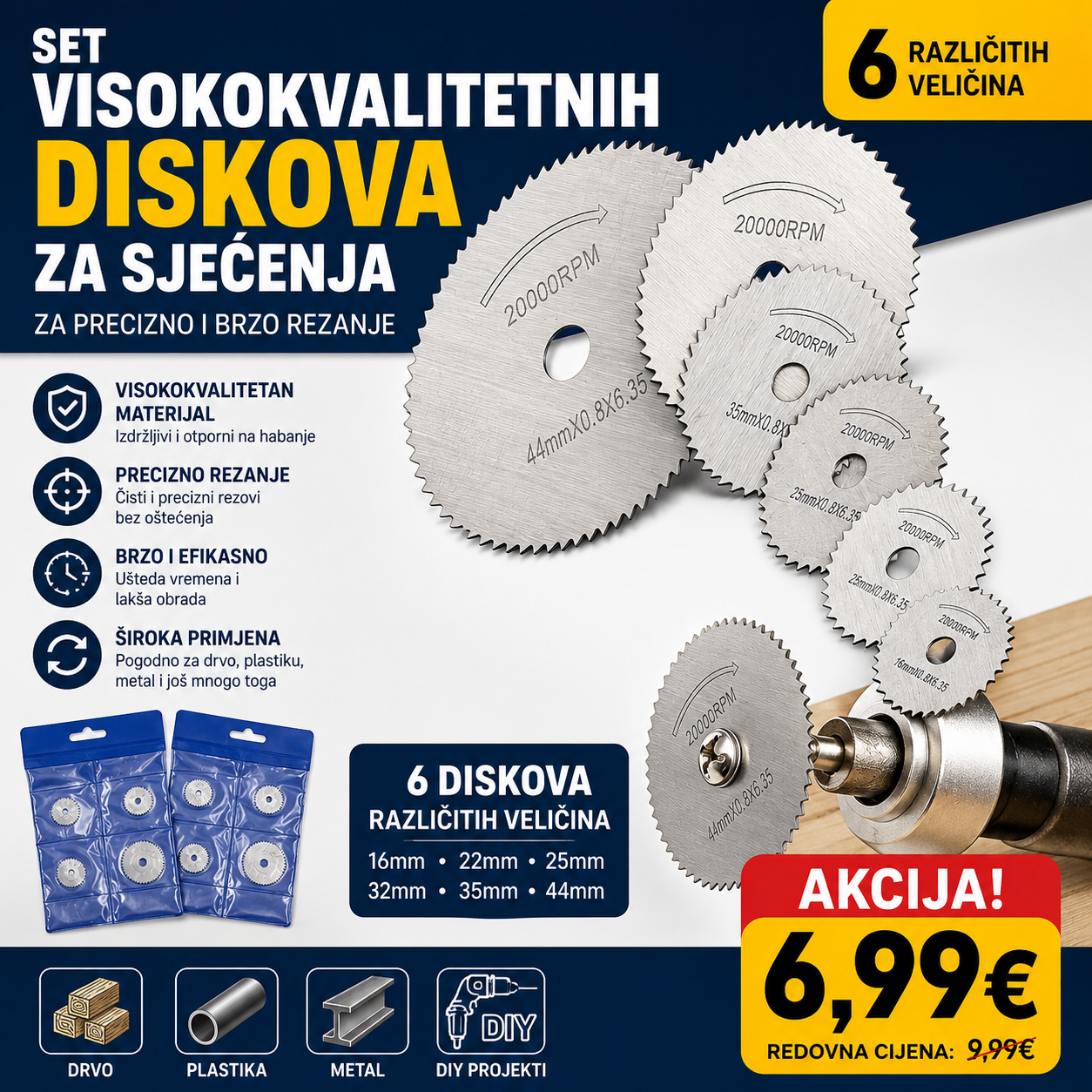 SET VISOKOKVALITETNIH DISKOVA ZA SJEČENJA
