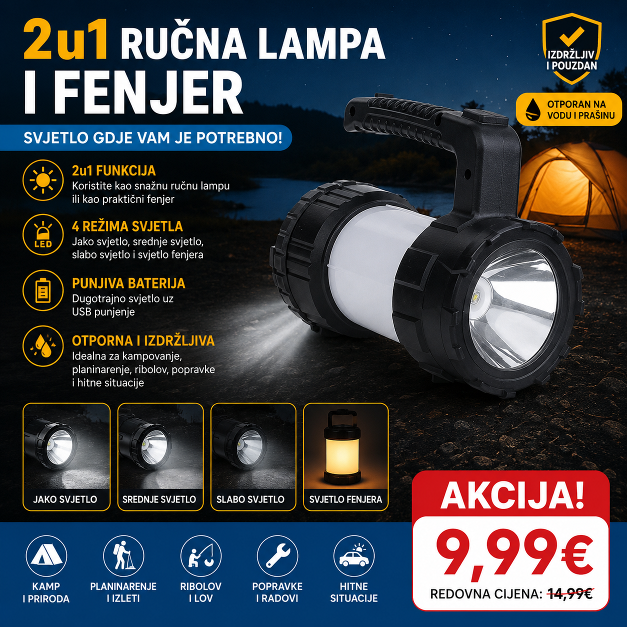 2u 1 Ručna lampa i fenjer