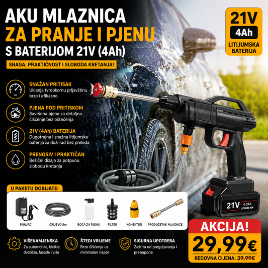 AKU mlaznica za pranje i pjenu sa baterijom od 21V (4Ah)