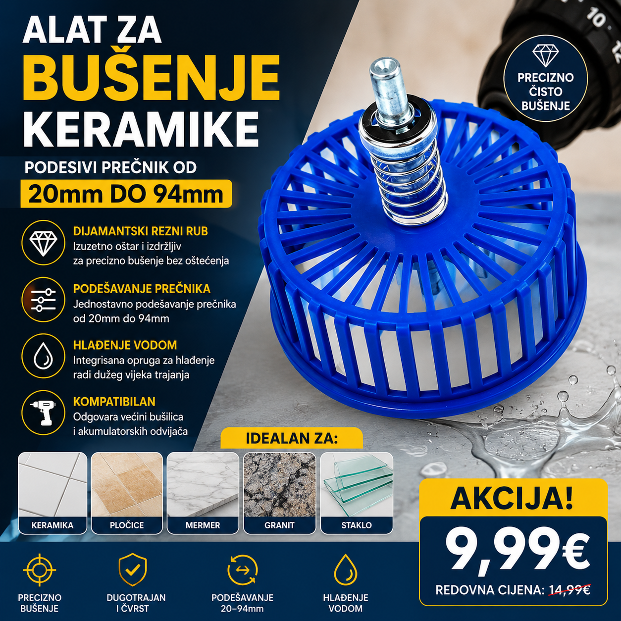 Alat za busenje keramike od 20mm do 94mm