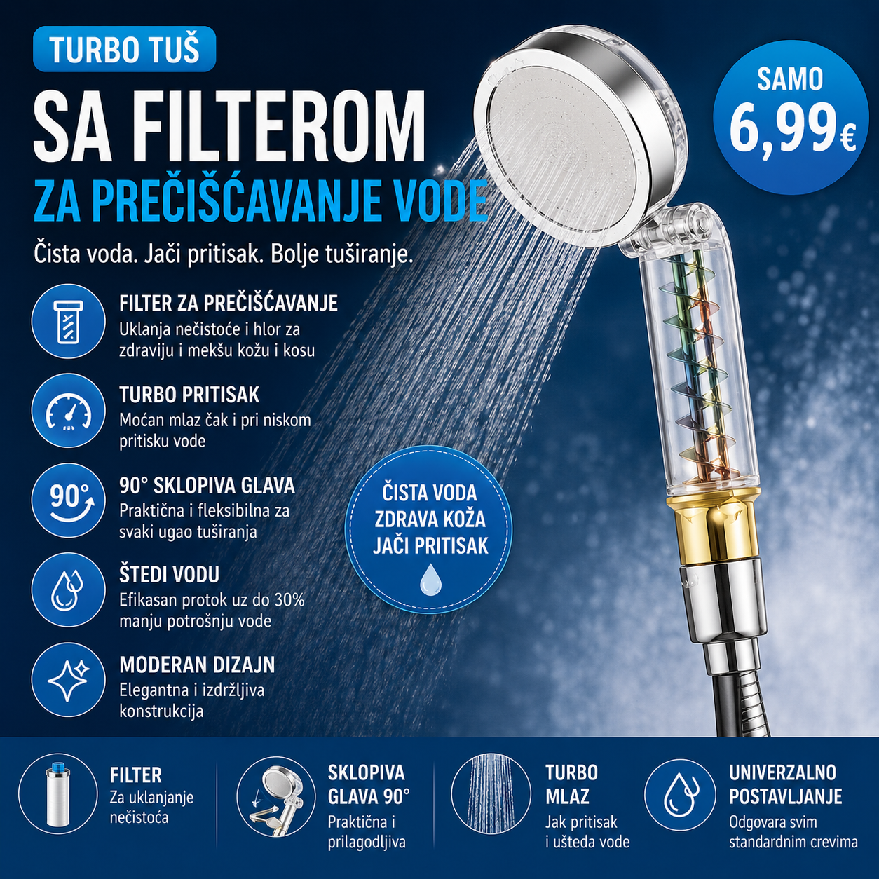 Turbo tuš sa filterom za prečišćavanje vode