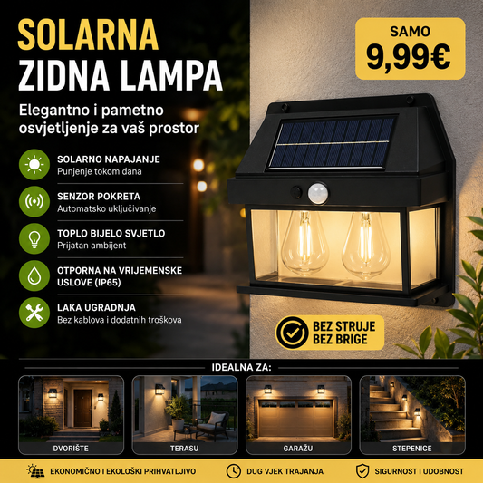 Solarna zidna lampa BK-888-2 – elegantno i pametno osvjetljenje za vaš prostor