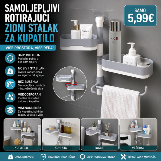 Samoljepljivi rotirajuci zidni stalak za kupatilo