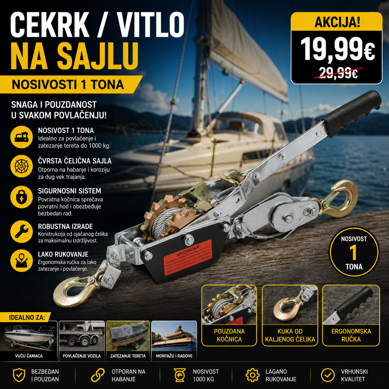 Cekrk/vitlo na sajlu nosivosti 1 tone
