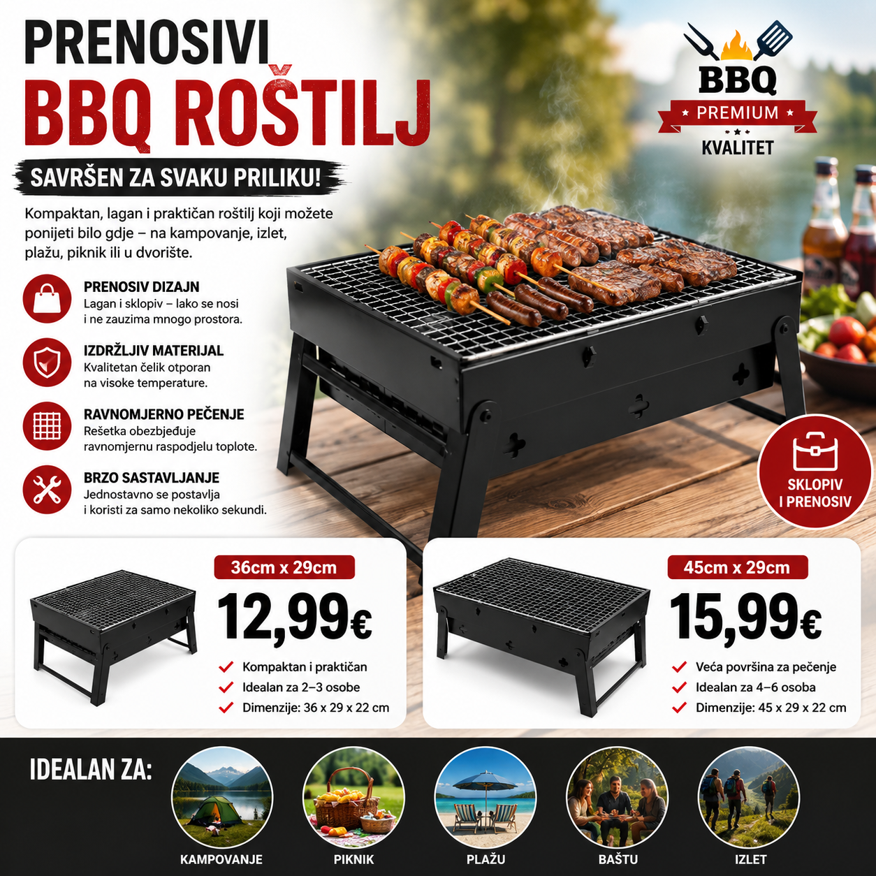 Prenosivi BBQ roštilj – savršen za svaku priliku!
