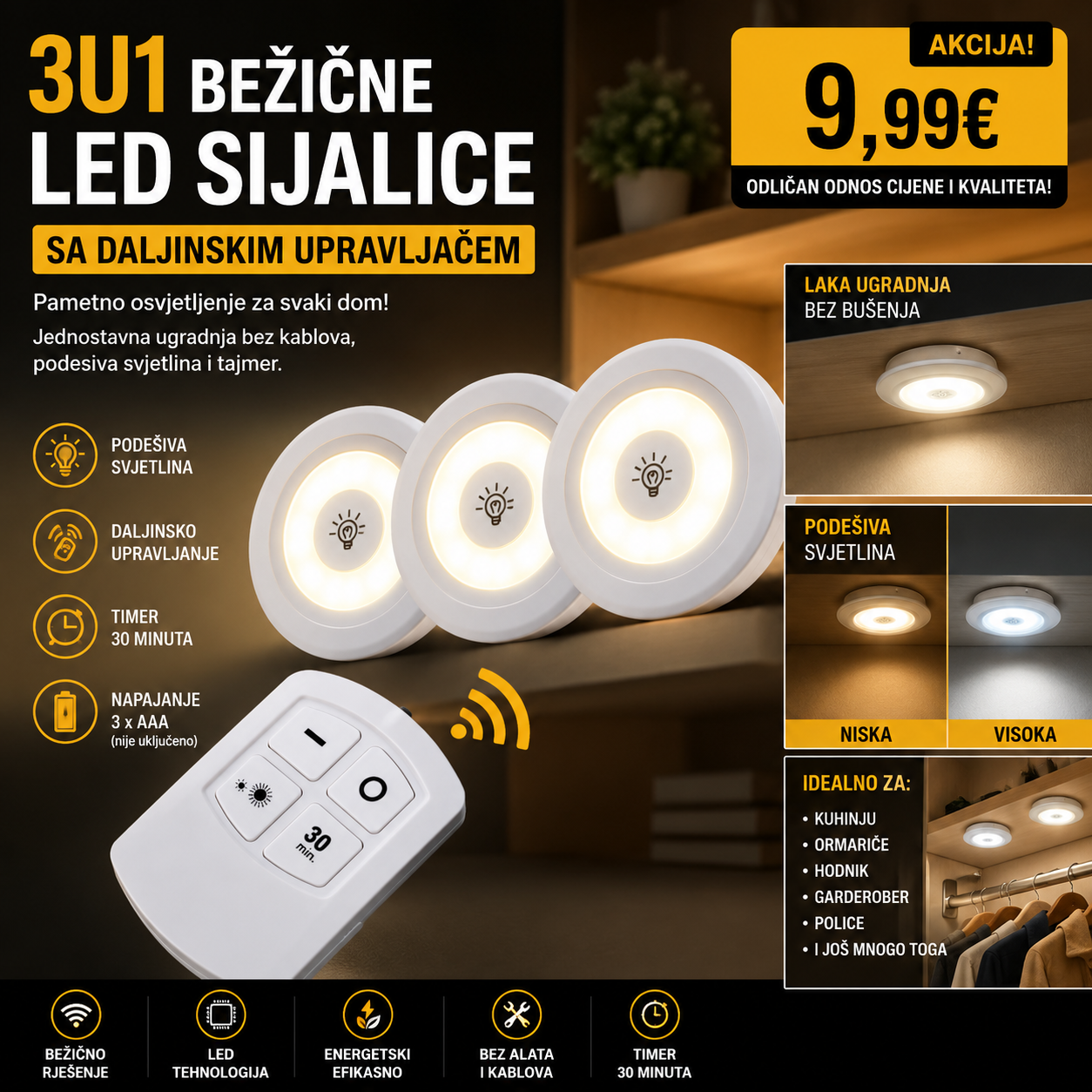 3u1 bežične led sijalice sa daljinskim upravljačem