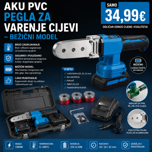 Aku PVC pegla za varenje cijevi – bežični model