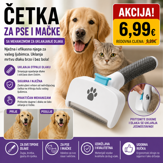 Cetka za pse i macke sa mehanizmom za ukljanjanje dlaka