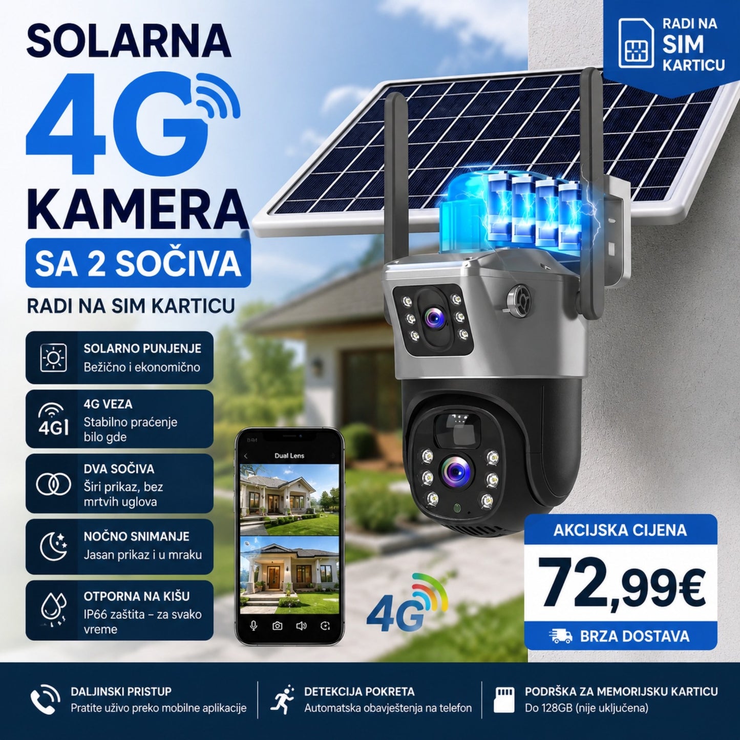 Solarna 4G kamera sa 2 sočiva
