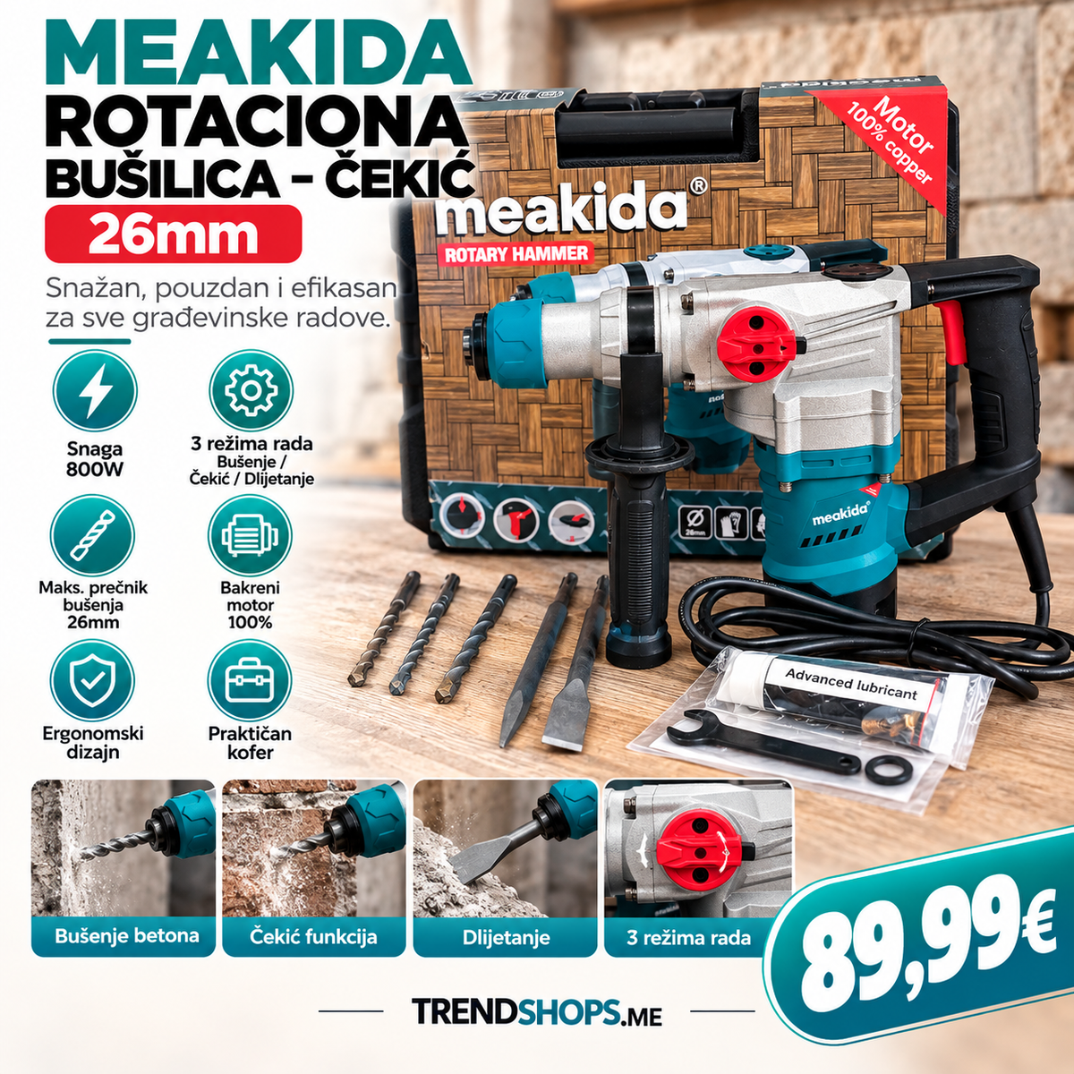 MEAKIDA ROTACIONA BUŠILICA – ČEKIĆ 26mm