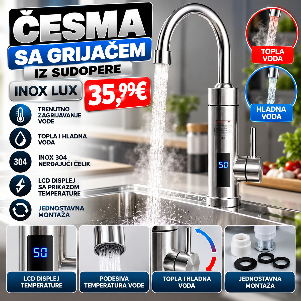 Cesma sa grijacem iz sudopere INOX LUX