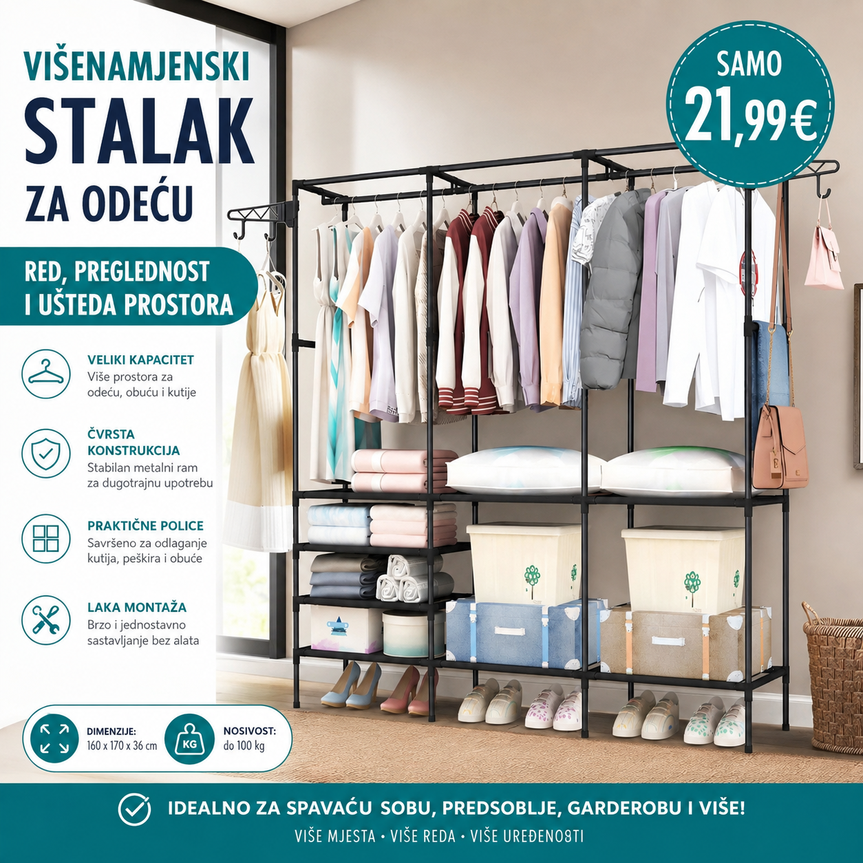 VIŠENAMJENSKI STALAK ZA ODJEĆU I OBUĆU