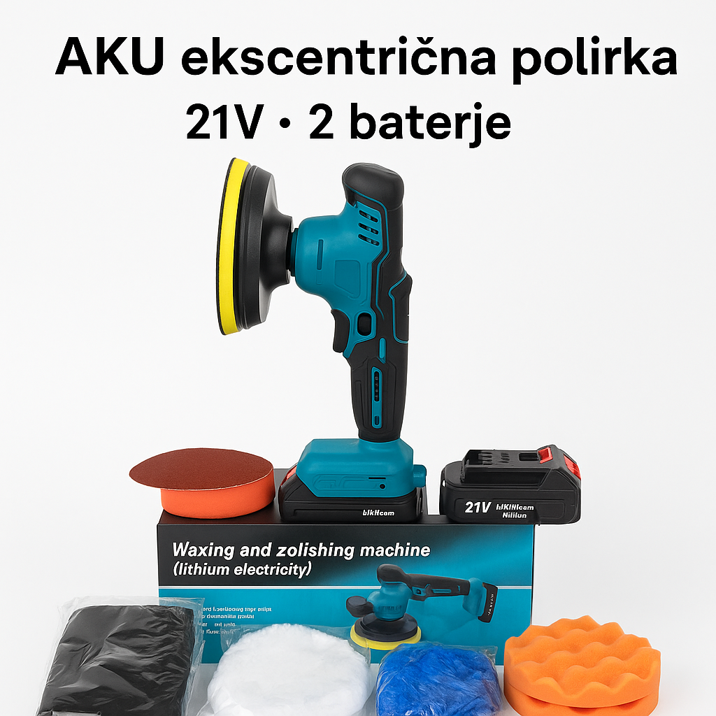 AKU ekscentrična polirka sa dvije baterije od 21V (2Ah) i potenciometrom sa 6 brzina