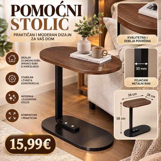 Pomoćni stočić za dnevnu i spavaću sobu – Moderni dizajn, 38 × 28 × 58 cm