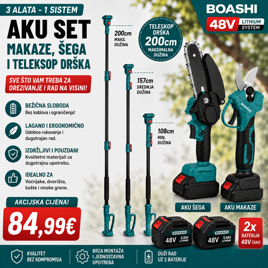 BOASHI AKU SET ZA OREZIVANJE – MAKAZE + TESTERA + TELESKOP 200 CM 84,99e