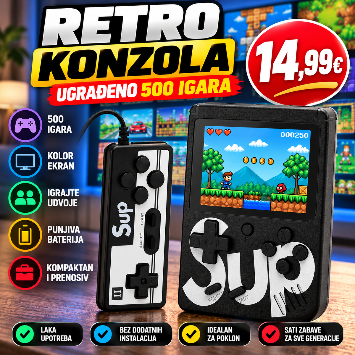 Retro konzola sa 500 ugrađenih igara