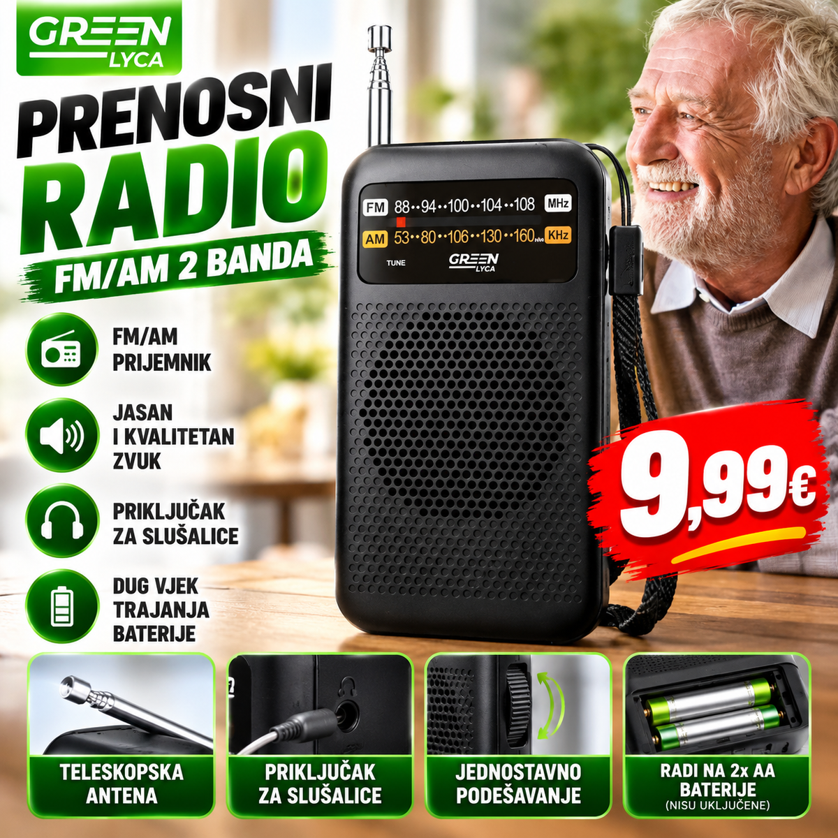 Prenosni FM/AM radio – kompaktan i jednostavan za korišćenje