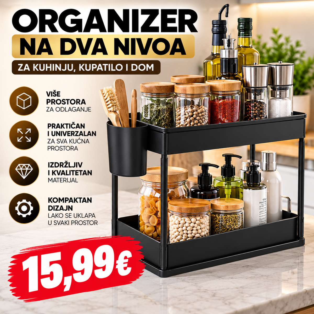 Organizer na dva nivoa – za kuhinju, kupatilo i dom