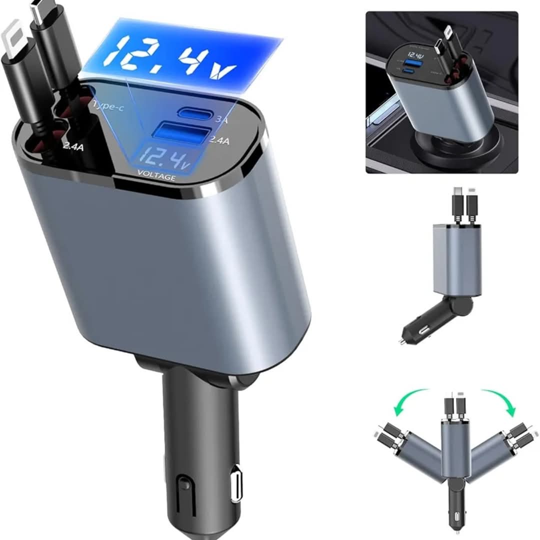 4 u 1 Auto Punjač sa LED Ekranom i Brzim PUNJENJEM (120W)