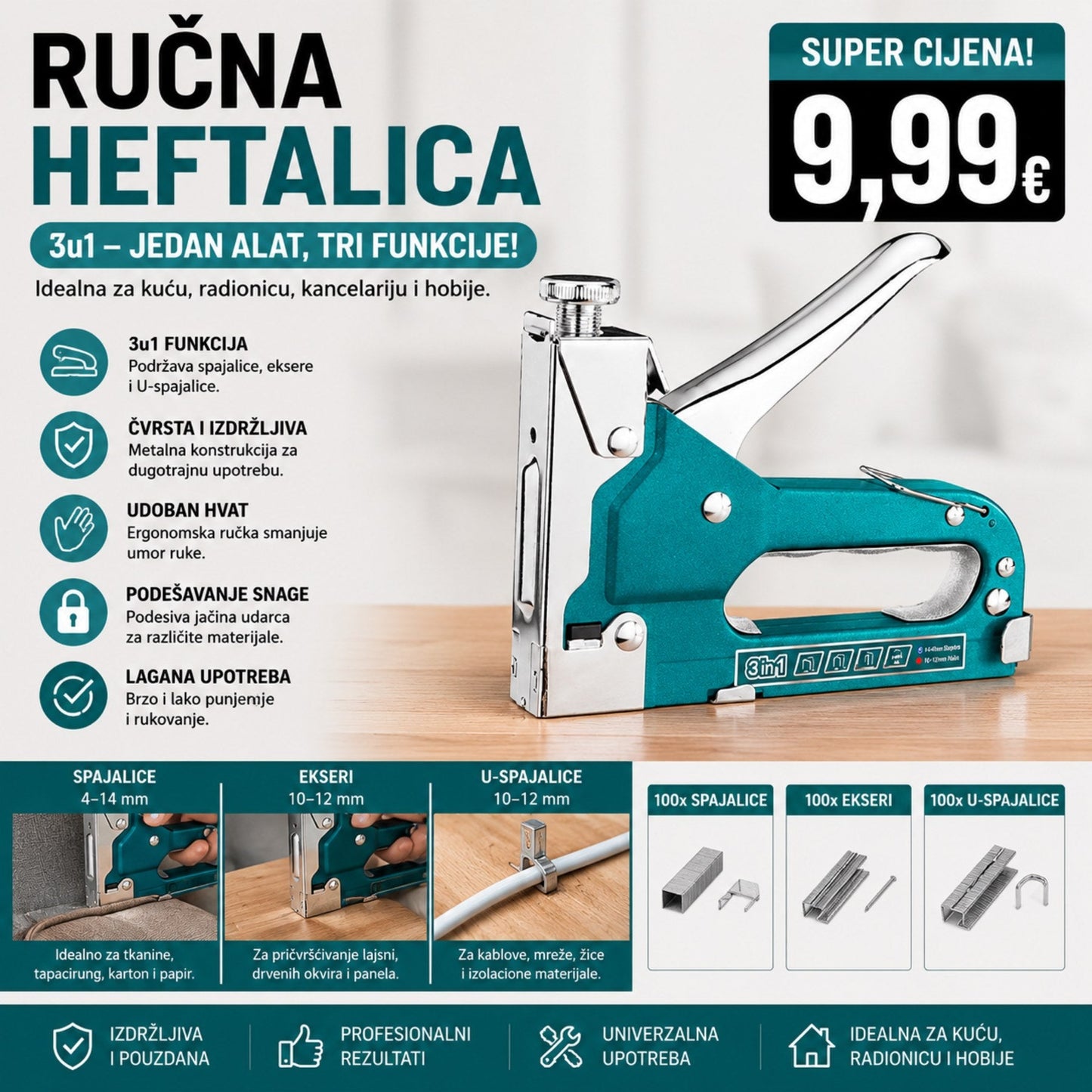 Ručna Heftalica 3u1 – Profesionalni Alat za Svaku Radionicu