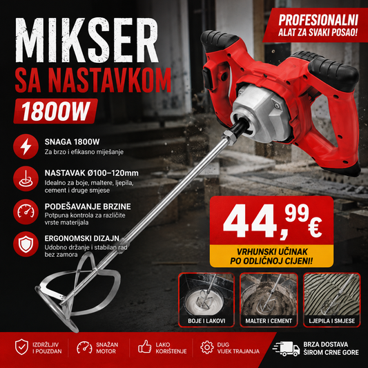 Mikser sa nastavkom 1800W – Snaga za brzo i efikasno miješanje
