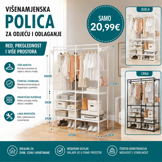 VIŠENAMJENSKA POLICA ZA ODJEĆU I ODLAGANJE