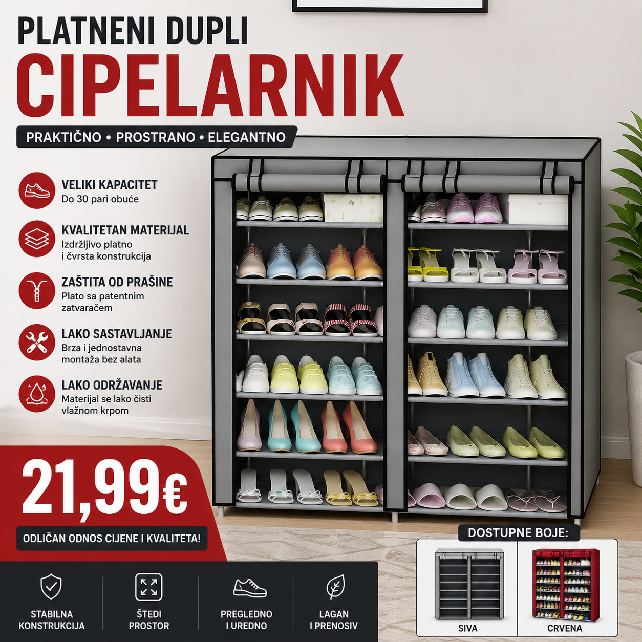 Platneni Dupli Cipelarnik za Obuću – Veliki Kapacitet
