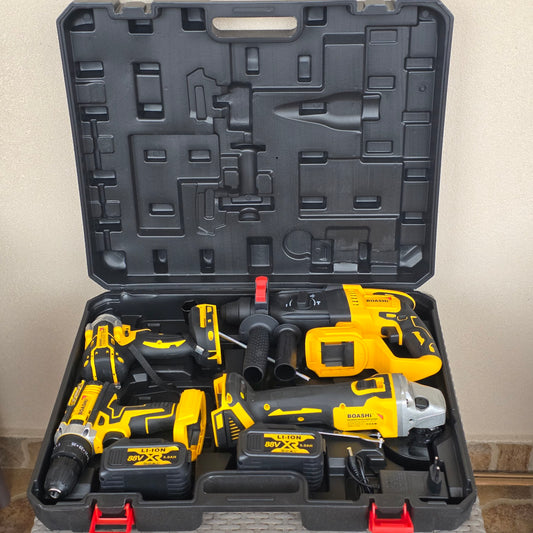 ➡️Velika akcija➡️Profesionalni Aku set 4u1 sa dvije litijumske baterije 88V (5.0 Ah): udarni odvijač, brusilica, šrafilica, bušilica sa čekićem (hilti)