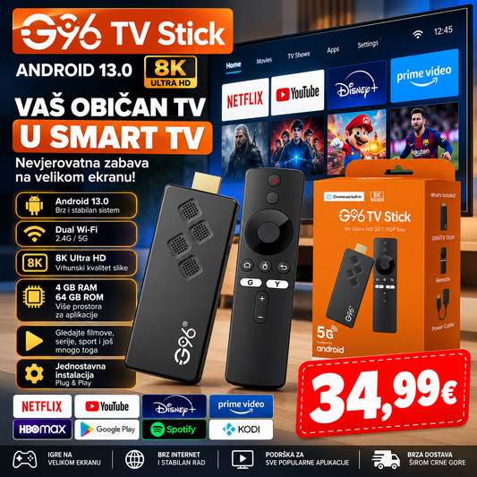 G96 TV Stick 4GB/64GB – pretvorite običan TV u Smart TV